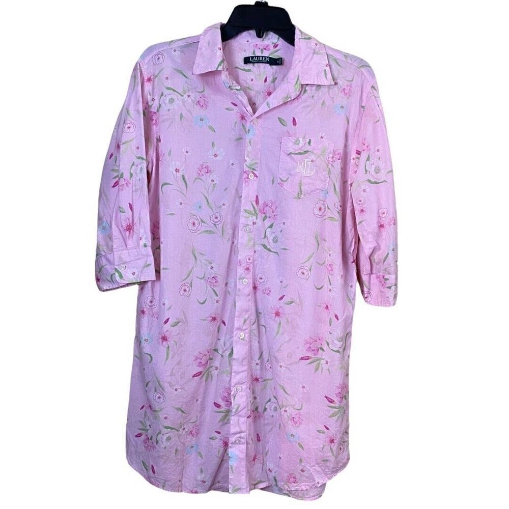 Lauren Ralph Lauren Floral Pink Sleep Shirt Size Small